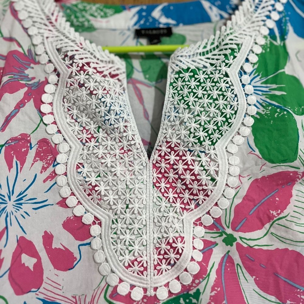 Talbots Women’s Pink Multi Tropical Floral Print 3/4 Sleeve Summer Top Sz-M - Picture 3 of 7